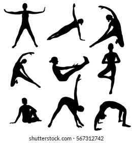 vector silhouette of the girl engaged in yoga, in isolation