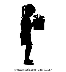 Vector silhouette of a girl with a gift.