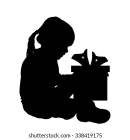 Vector silhouette of a girl with a gift.