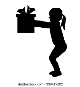 Vector silhouette of a girl with a gift.