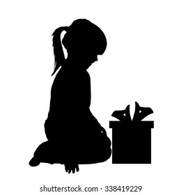 Vector silhouette of a girl with a gift.