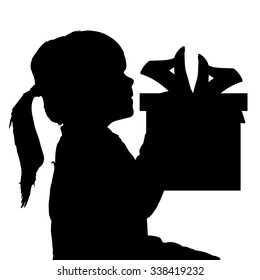 Vector silhouette of a girl with a gift.