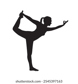 Silueta de Vector de una niña que mantiene una pose de bailarina de yoga que estira sus piernas traseras, silueta de un diseño de ballet de mujer