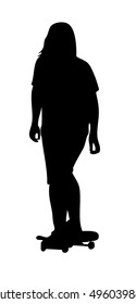 Vector silhouette of girl  on skateboard