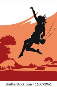 Vector silhouette of girl on swing EPS10