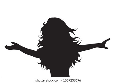 Vector silhouette of girl on white background. Symbol of child, childhood, school, infantile, profile, free.