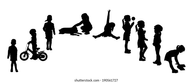 Vector silhouette of a girl on a white background.