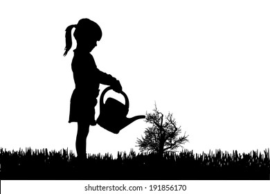 Vector silhouette of girl on a white background. 