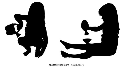 Vector silhouette of girl on a white background.