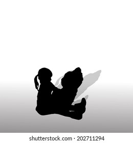 Vector silhouette of girl on a white background.