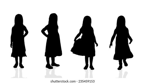 Vector silhouette of a girl on a white background.