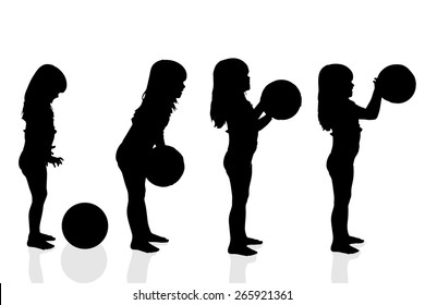 Vector silhouette of a girl on a white background.
