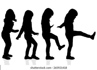 Vector silhouette of a girl on a white background.