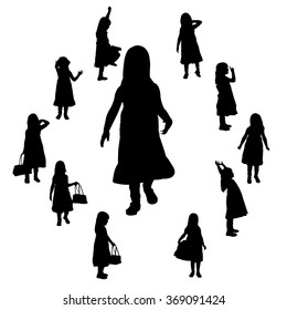 Vector silhouette of the girl on a white background.