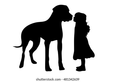 Vector silhouette of girl on white background.