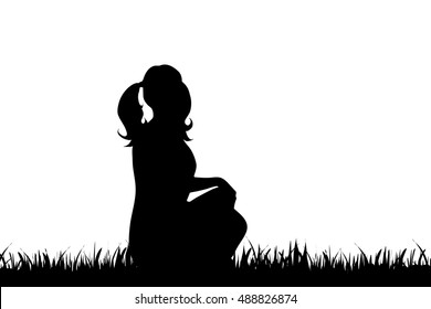 Vector silhouette of girl on white background.