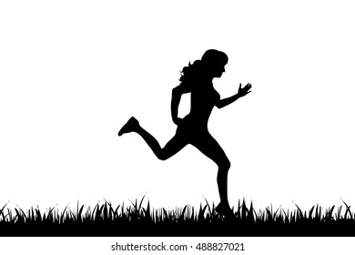 Vector silhouette of girl on white background.