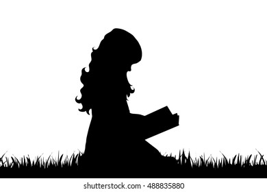 Vector silhouette of girl on white background.