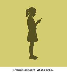 vector silhouette of a girl playing with her smartphone