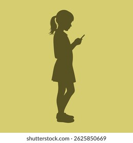 vector silhouette of a girl playing with her smartphone