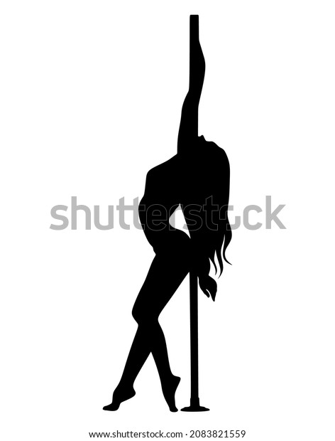 Vector silhouette of girl and pole on a white\
background. Pole dance illustration for fitness, striptease\
dancers, exotic dance. Vector illustration for logotype, badge,\
icon, logo, banner,\
tag.
