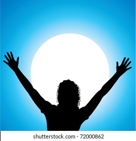 vector silhouette of a girl with raised hands