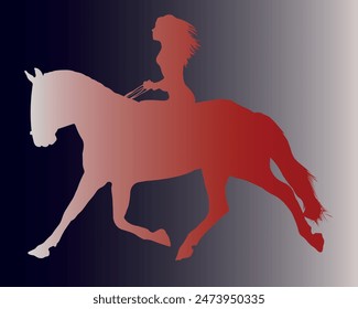 Vector silhouette of a girl riding a horse on a white background