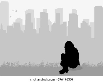 Vector, Silhouette Of A Girl Is Sad