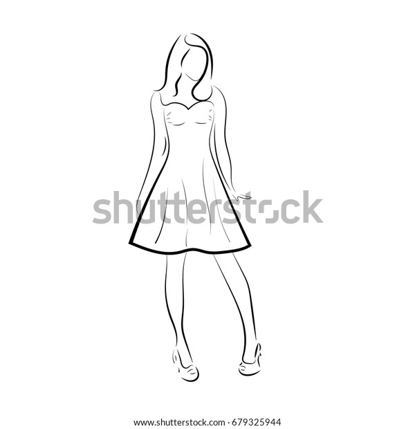 Vector Silhouette Girl Short Dress Fulllength Stock Vector