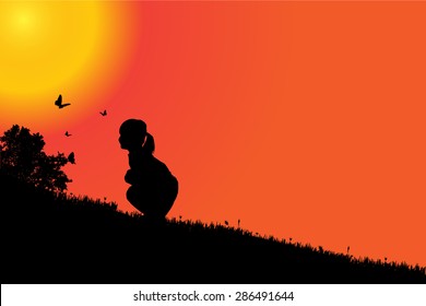 Vector silhouette of a girl at sunset. - Shutterstock ID 286491644