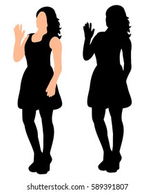 Vector Silhouette Of A Girl Waving