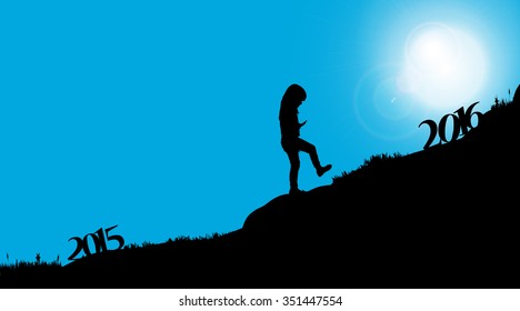 Vector silhouette of a girl who goes for the new year.