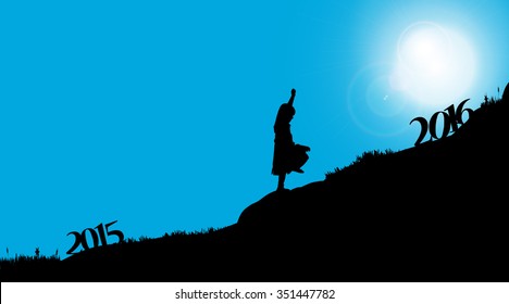 Vector silhouette of a girl who goes for the new year.
