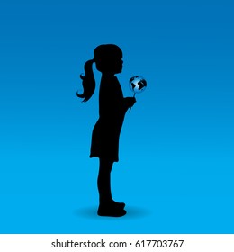 Vector silhouette of girl who has lollipop as world