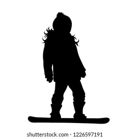 Vector silhouette of girl who rides on a snowboard.