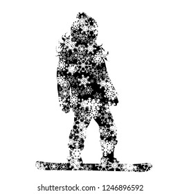 Vector silhouette of girl who rides on a snowboard.