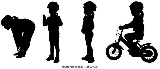 Silueta vectorial de una chica que monta en bicicleta.