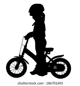 Vector silhouette of a girl who rides a bike.