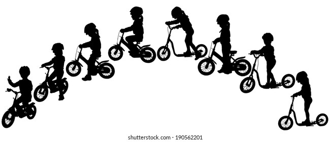 Vector silhouette of a girl who rides a bike.