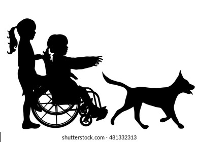 Vector silhouette of girls on white background.