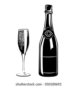 vector silhouette glasses and a bottle of champagne