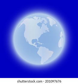 Vector silhouette of the globe on a blue background.