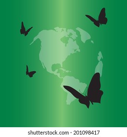 Vector silhouette of the globe on a green background.