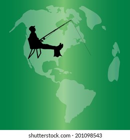 Vector silhouette of the globe on a green background.