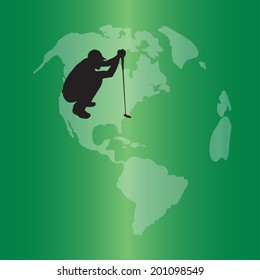 Vector silhouette of the globe on a green background.