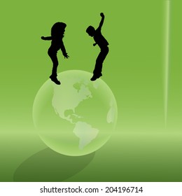 Vector silhouette of the globe on a green background.