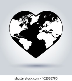 Vector silhouette of a globe in the shape of heart