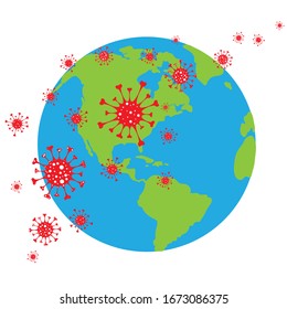 Vector silhouette of globe spreading bacteria on white background. Symbol of healthy and sick. Danger of coronavirus.