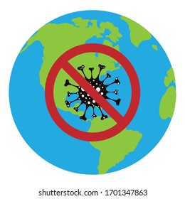Vector silhouette of globe spreading by bacteria. Symbol of healthy and sick. Danger of coronavirus.