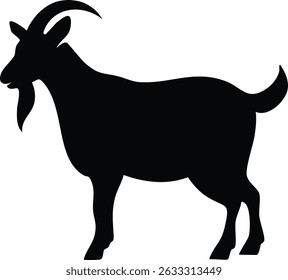 Vector Silhouette of a Goat in Full Black Minimalist Style – Simple and Clean Animal Illustration on White Background for Farm or Nature-Themed Designs
